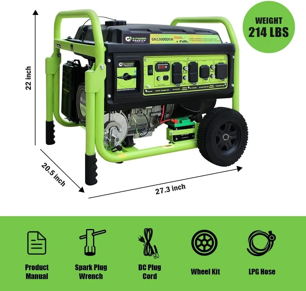 13,000W Dual Fuel Portable Generator, Powered by Gas or Propane, Electric Start, Home Backup & RV Readys. - Image 2