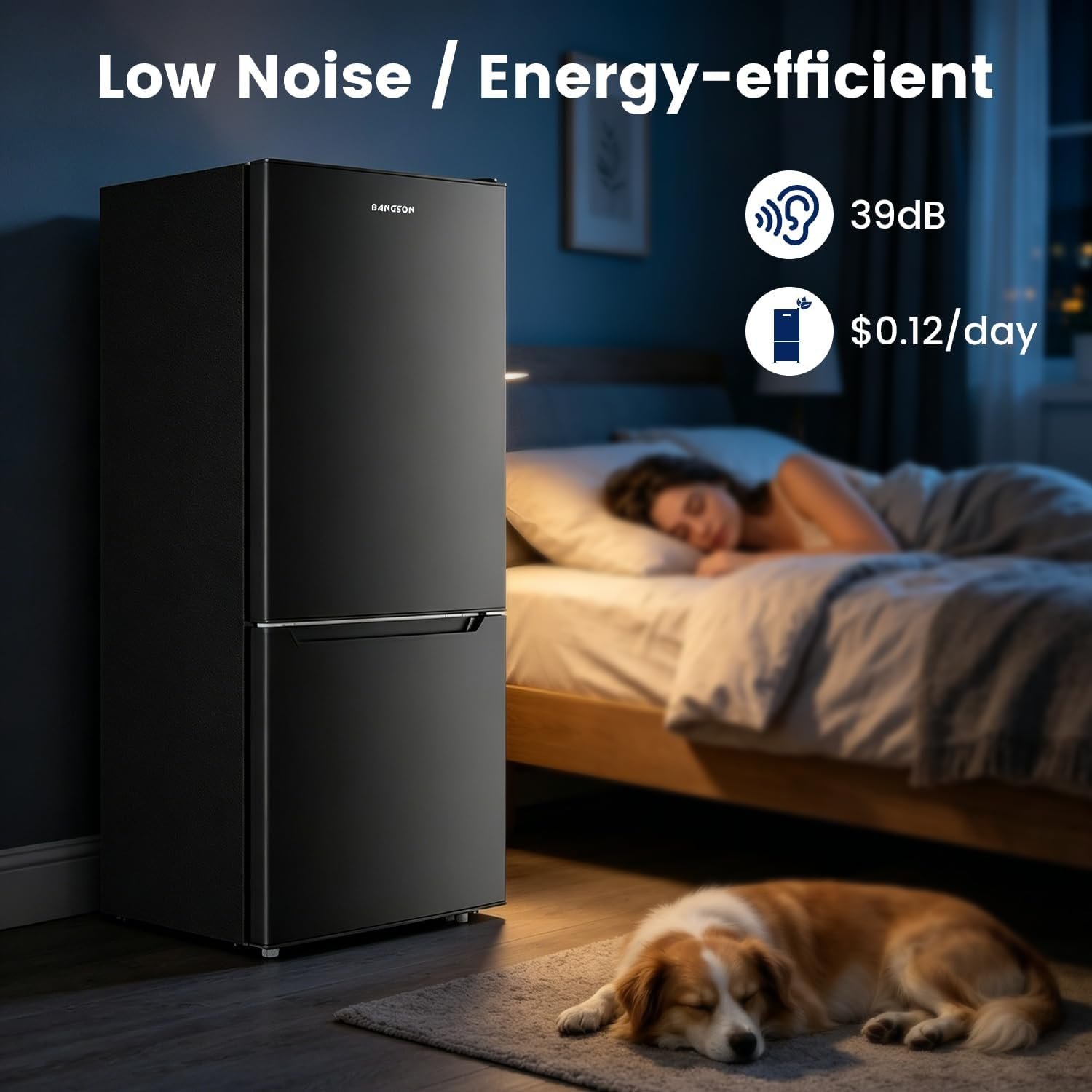 BANGSON Apartment 7.1 Cu.Ft Refrigerator with Bottom Freezer Black | Office Fridge with Bottom Freezer, Large Capacity, Energy Saving, Adjustable Thermostat, Low Noise - Image 2