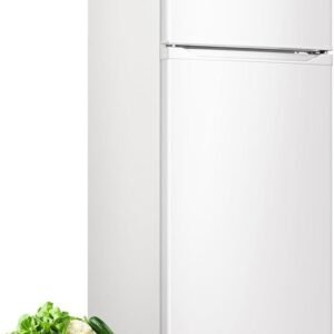 Upstreman 7.7 Cu Ft White Large Capacity Refrigerator with Freezer, Energy Efficient Compact Refrigerator, Adjustable Thermostat & Reversible Door for Apartment, Dorm, Office, Kitchen，White (BD-75)