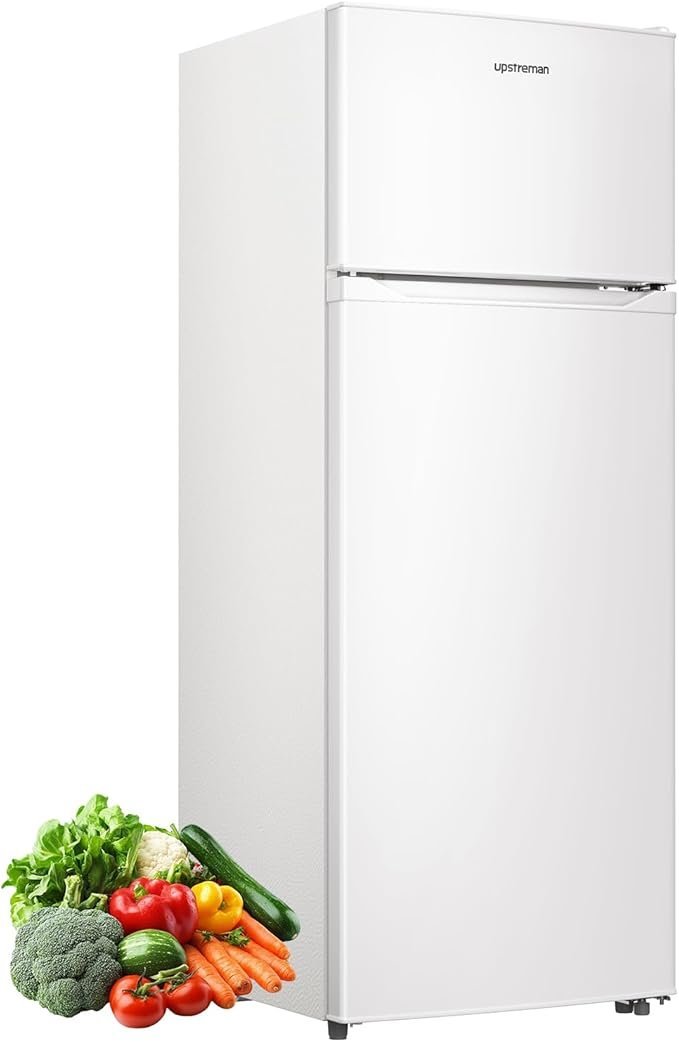 Upstreman 7.7 Cu Ft White Large Capacity Refrigerator with Freezer, Energy Efficient Compact Refrigerator, Adjustable Thermostat & Reversible Door for Apartment, Dorm, Office, Kitchen,White (BD-75)