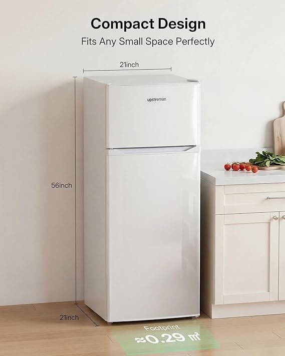 Upstreman 7.7 Cu Ft White Large Capacity Refrigerator with Freezer, Energy Efficient Compact Refrigerator, Adjustable Thermostat & Reversible Door for Apartment, Dorm, Office, Kitchen,White (BD-75) - Image 5