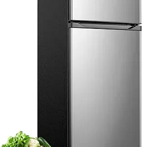 Upstreman 7.7 Cu.Ft. Refrigerator with Freezer, Double Door, Adjustable Thermostat, Large Capacity, Reversible Door Swing, Refrigerator for Apartment, Office, Dorm, Stainless (BD75)