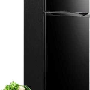 Upstreman 7.7 Cu.Ft. Refrigerator with Freezer, Double Door Fridge, Adjustable Thermostat, Large Capacity, Reversible Door Swing, Refrigerator for Apartment, Office, Dorm, Black(BD75)