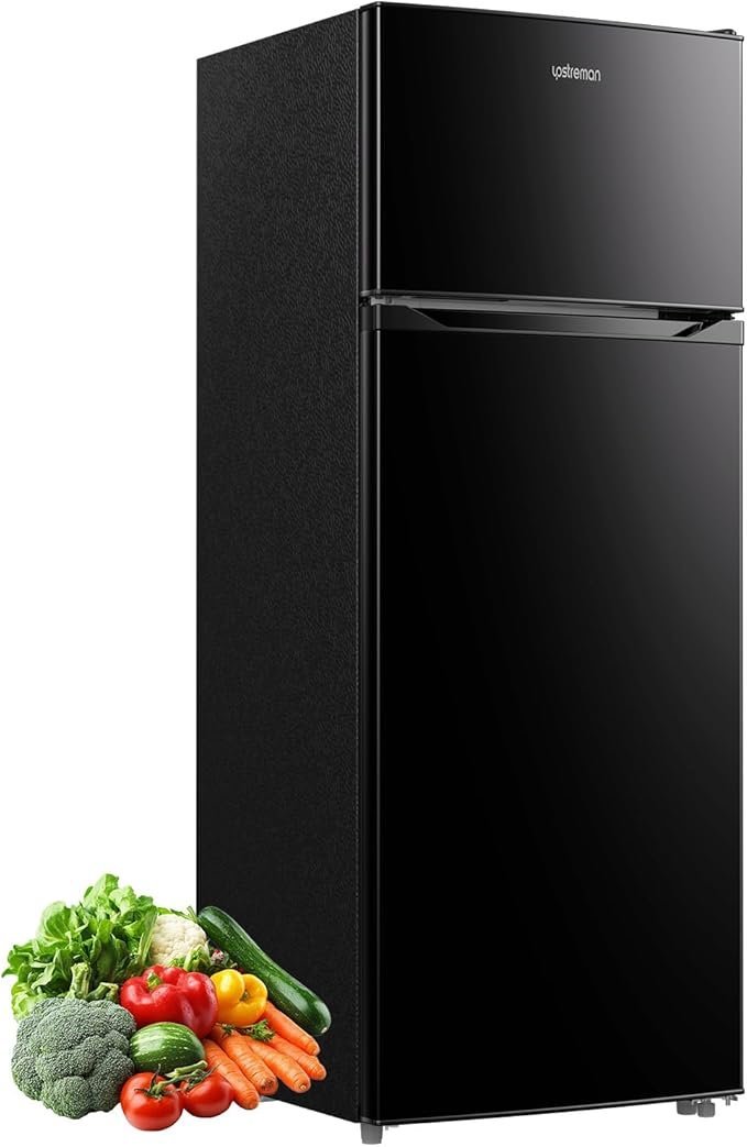 Upstreman 7.7 Cu.Ft. Refrigerator with Freezer, Double Door Fridge, Adjustable Thermostat, Large Capacity, Reversible Door Swing, Refrigerator for Apartment, Office, Dorm, Black(BD75)