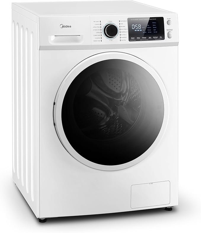 Midea 24 Inch All-in-One Front Load Washer Dryer Combo, 2.7 Cu.ft 26lbs Ventless Full-Automatic Washing Machine with Steam Care, Overnight Dry, 1400 RPM 16 Wash Cycles, White