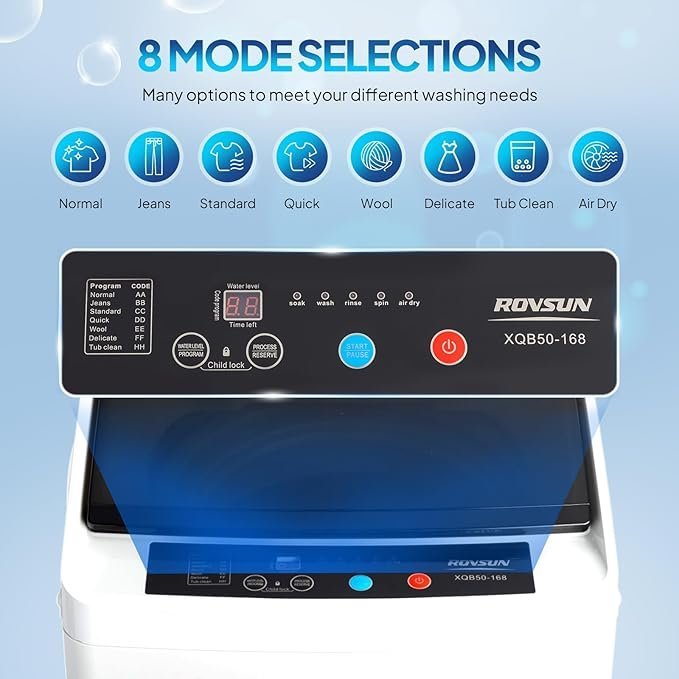 ROVSUN 17.8LBS Portable Washing Machine, Full-Automatic Electric Laundry Machine with Stainless Steel Drum, Compact Washer and Spin Dryer Combo with Drain Pump for Apartment, Dorm, Home - Image 3