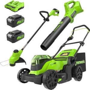 Greenworks 48V 17" Cordless Mower, Trimmer & Blower Combo Kit