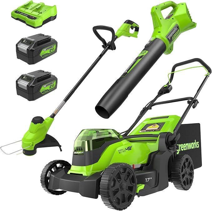 Greenworks 48V 17" Cordless Mower, Trimmer & Blower Combo Kit