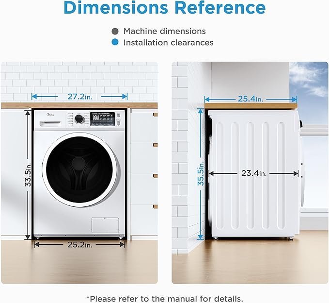 Midea 24 Inch All-in-One Front Load Washer Dryer Combo, 2.7 Cu.ft 26lbs Ventless Full-Automatic Washing Machine with Steam Care, Overnight Dry, 1400 RPM 16 Wash Cycles, White - Image 4