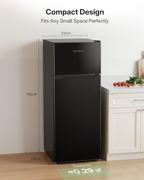 Upstreman 7.7 Cu.Ft. Refrigerator with Freezer, Double Door Fridge, Adjustable Thermostat, Large Capacity, Reversible Door Swing, Refrigerator for Apartment, Office, Dorm, Black(BD75) - Image 5