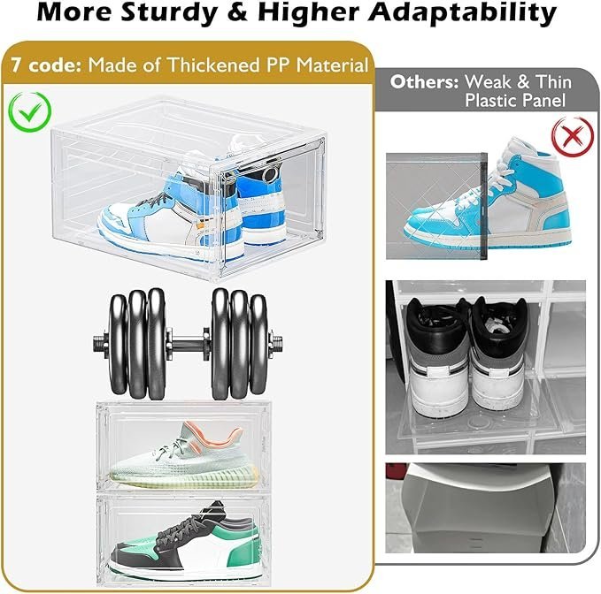 12 Pack Clear Shoe Storage Organizer with Magnetic Door,Stackable Plastic Shoe Boxes for Sneakers,Boots,and Heels,Space-Saving Foldable Shoe Rack for Closet,Durable Shoe Cabinet Organizer,White - Image 4