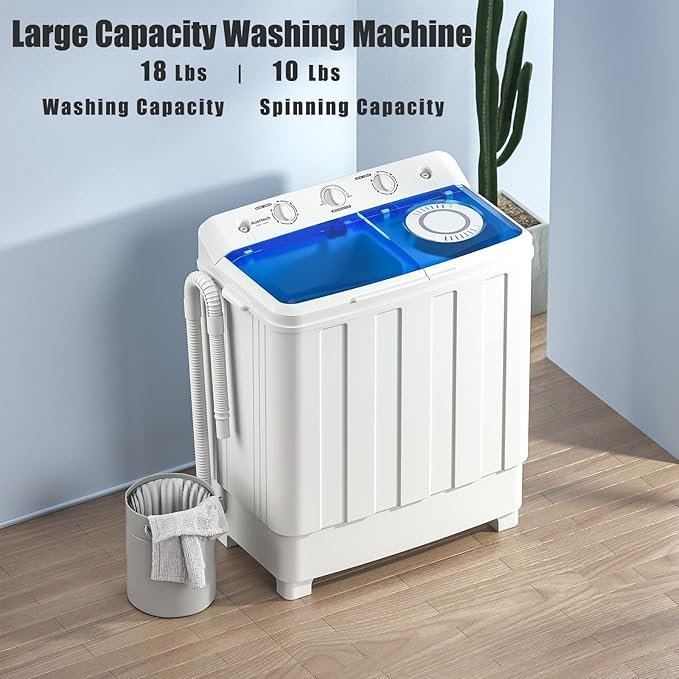 Auertech Portable Washing Machine, 28lbs Twin Tub Washer Mini Compact Laundry Machine with Drain Pump, Semi-automatic 18lbs Washer 10lbs Spinner Combo for Dorms, Apartments, RVs - Image 2