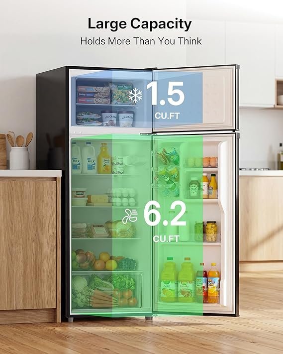 Upstreman 7.7 Cu.Ft. Refrigerator with Freezer, Double Door Fridge, Adjustable Thermostat, Large Capacity, Reversible Door Swing, Refrigerator for Apartment, Office, Dorm, Black(BD75) - Image 4