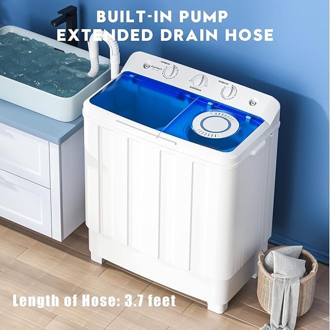 Auertech Portable Washing Machine, 28lbs Twin Tub Washer Mini Compact Laundry Machine with Drain Pump, Semi-automatic 18lbs Washer 10lbs Spinner Combo for Dorms, Apartments, RVs - Image 3