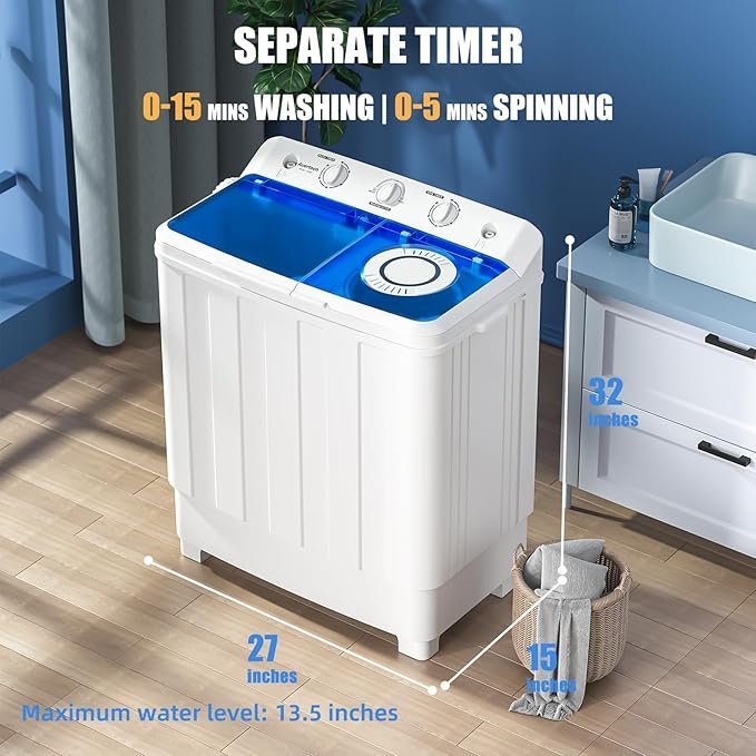 Auertech Portable Washing Machine, 28lbs Twin Tub Washer Mini Compact Laundry Machine with Drain Pump, Semi-automatic 18lbs Washer 10lbs Spinner Combo for Dorms, Apartments, RVs - Image 5