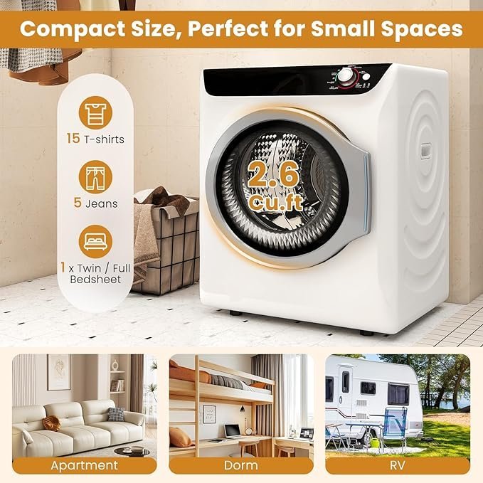 Auertech Portable Washer and Dryer Combo Set, 28 lbs Fully Automatic Washing Machine with Stainless Steel Inner Tub, 2.6 Cu.Ft Portable Dryers, Compact Washer and Dryer for Apartment, RV, Dorm - Image 5