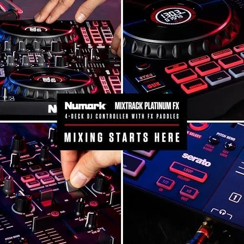 Numark Mixtrack Platinum FX Serato DJ Controllers with Jog Wheel Displays, 4 Decks, Mixers, Effects Paddles and (Audio Interface) - Image 4