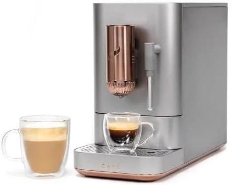 Café Affetto Automatic Espresso Machine + Milk Frother | Built-In & Adjustable Espresso Bean Grinders | One-Touch Brew in 90 Seconds | Steel Silver, 1.2 Liter, (C7CEBBS2RS3)